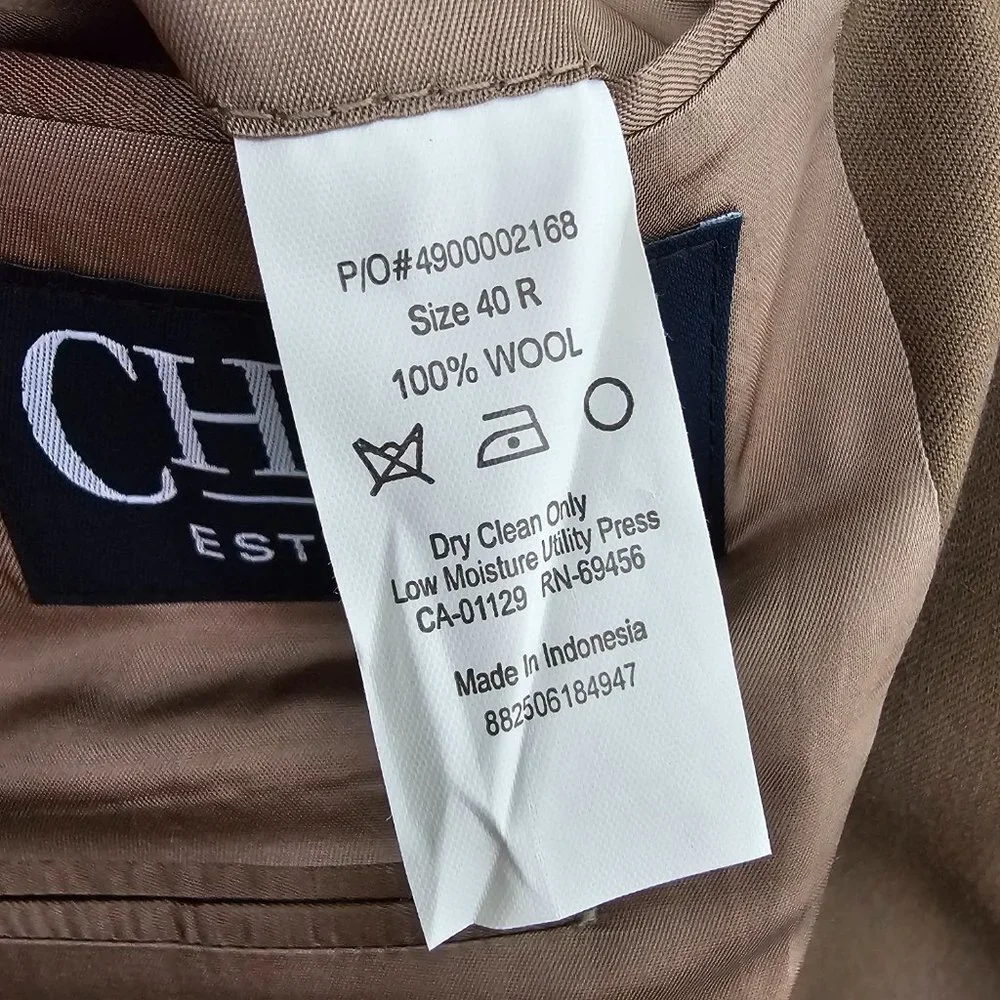 Chaps 40R Beige Solid 2-Button Sport Coat Blazer Jacket V810
